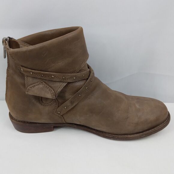 Free People Alamosa Taupe Brown Leather Ankle Zip Booties Women Size 40 US 9 9.5 - Picture 7 of 10